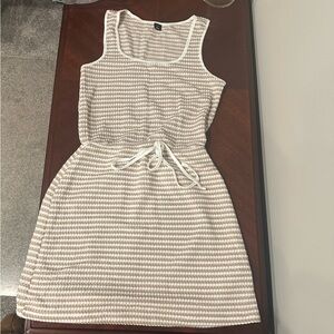 Striped Cream and White Sleeveless Dress